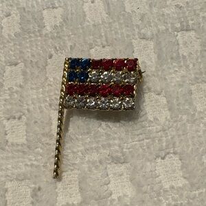 Patriotic Flag Brooch with Crystals